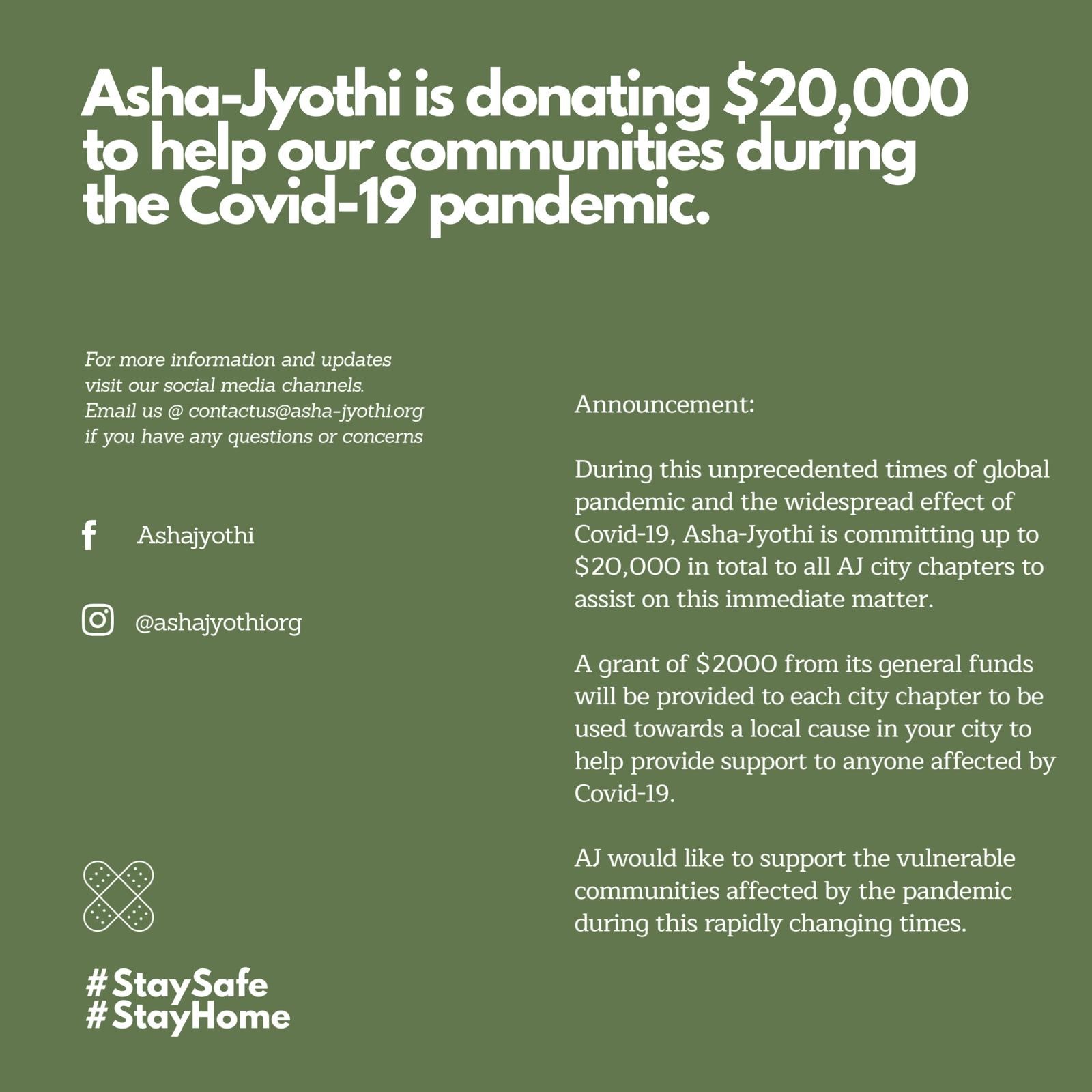 Donate to help during COVID-19 pandemic – Asha Jyothi